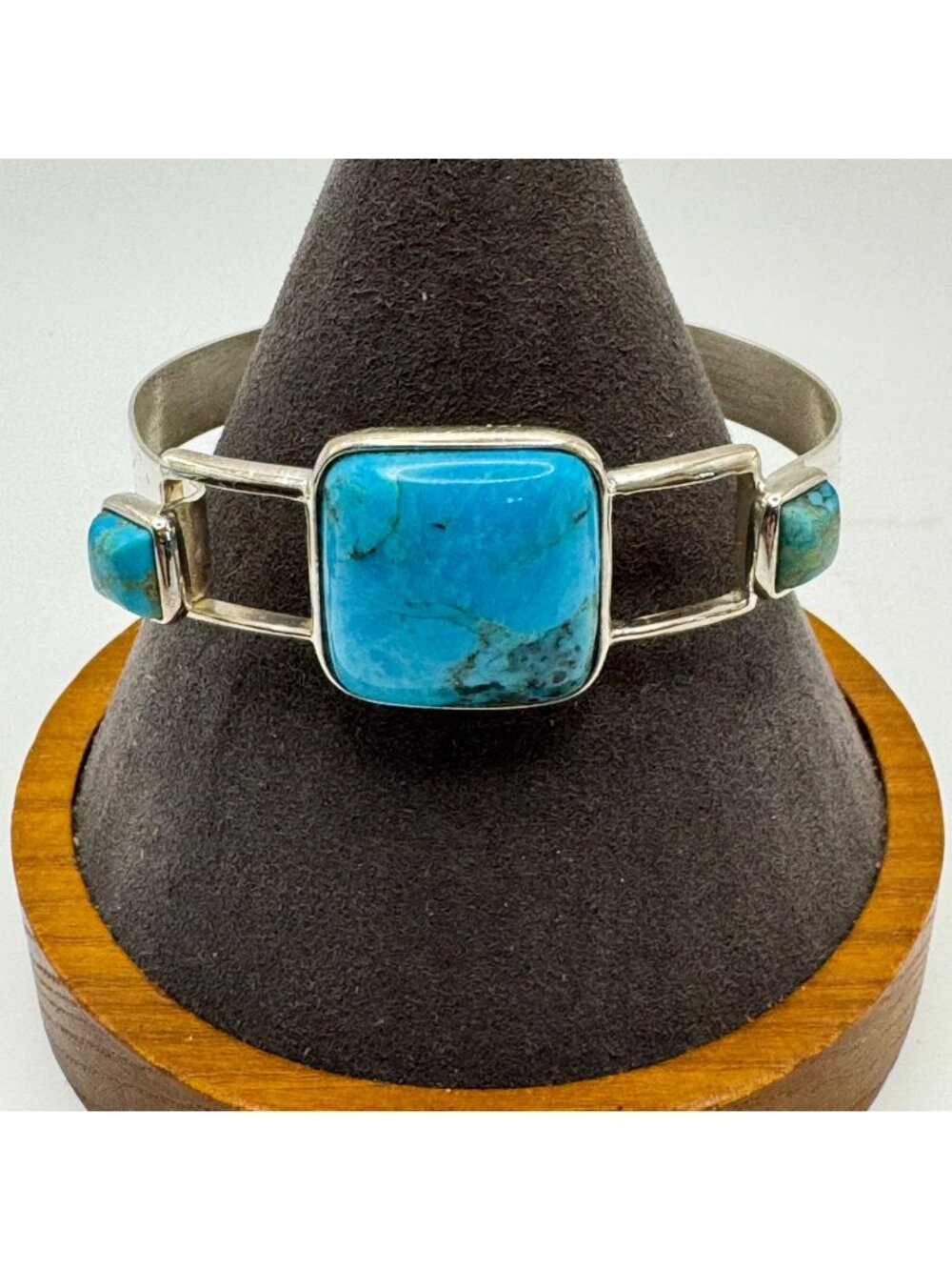 Turquoise Hook Bangle Bracelet Sterling Silver 925 Size 7.5" Fit